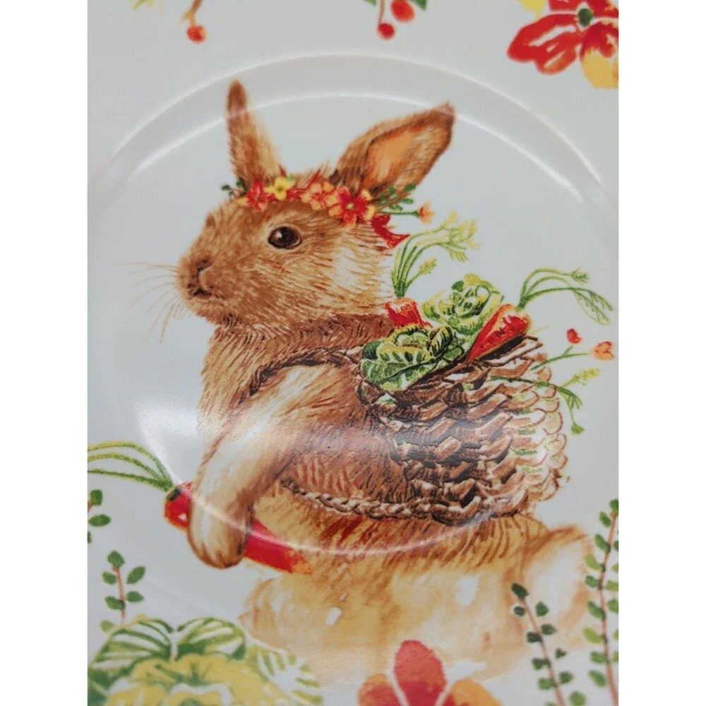 Pier One Floral “Lilly” the Bunny Porcelain Decorative Plate Carrots Artichoke